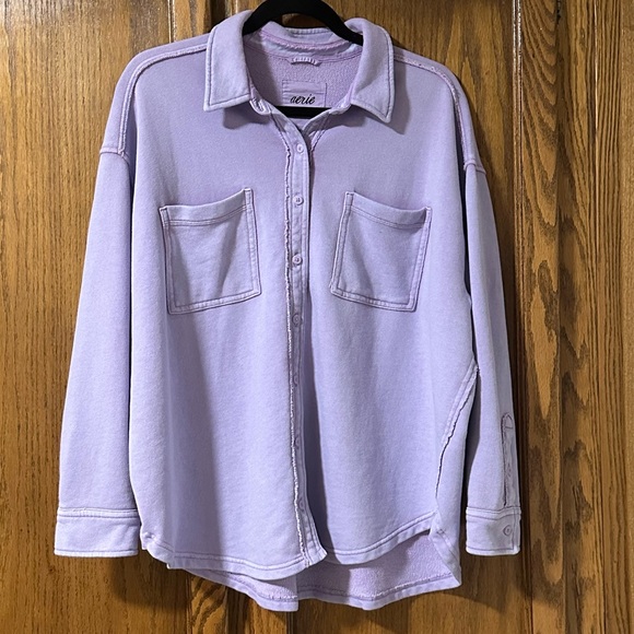 Aerie LumberJane Fleece Shirt Purple Button Down Oversized Shacket Small - Picture 3 of 10
